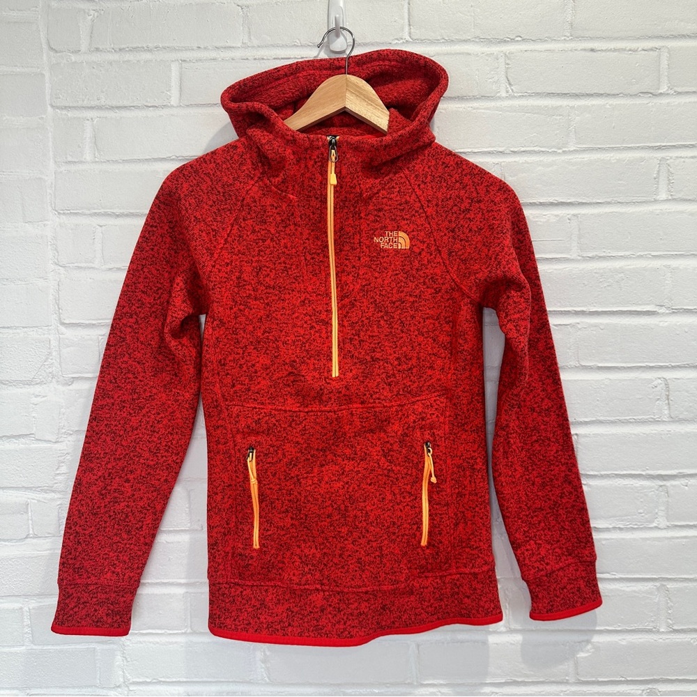 The North Face Womens Small Red Orange 1/2 Zip Fleece Hooded Jacket